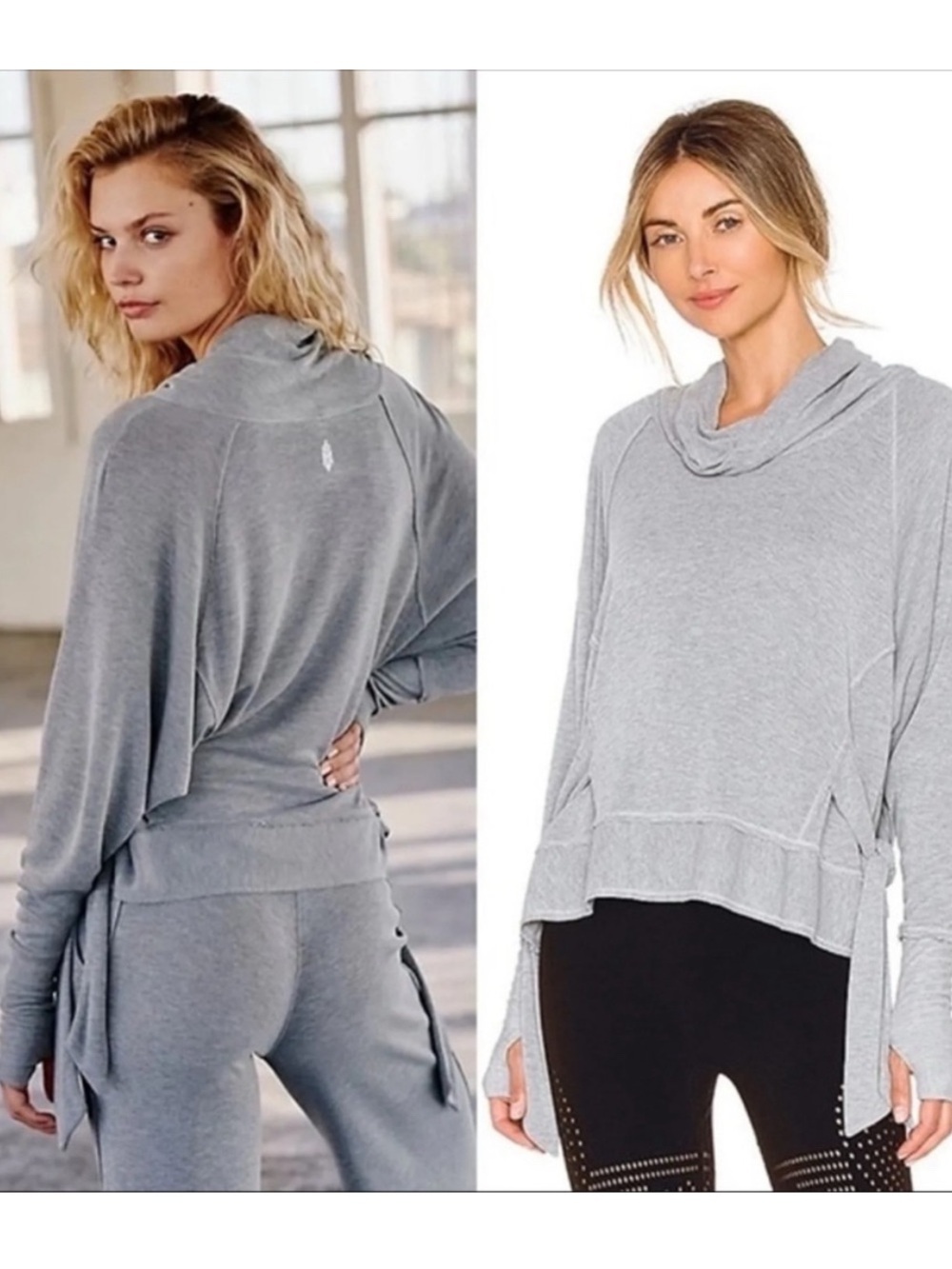 FP Movement by Free People Light Gray Cowl Neck Pullover women’s small